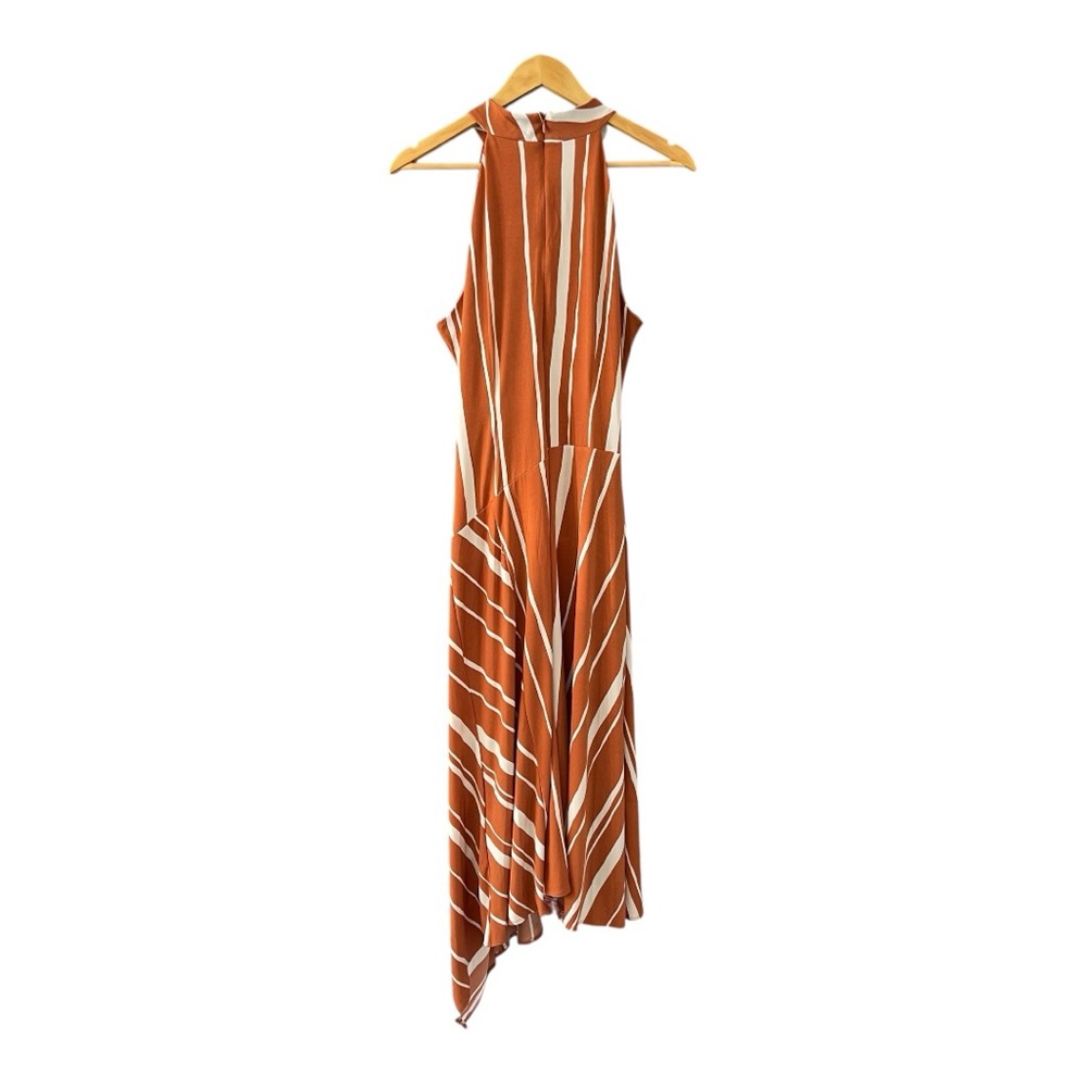 TAYLOR Womens Halter Maxi Dress Size 12 Rust Ivory Asymmetrical Hem - Picture 3 of 10